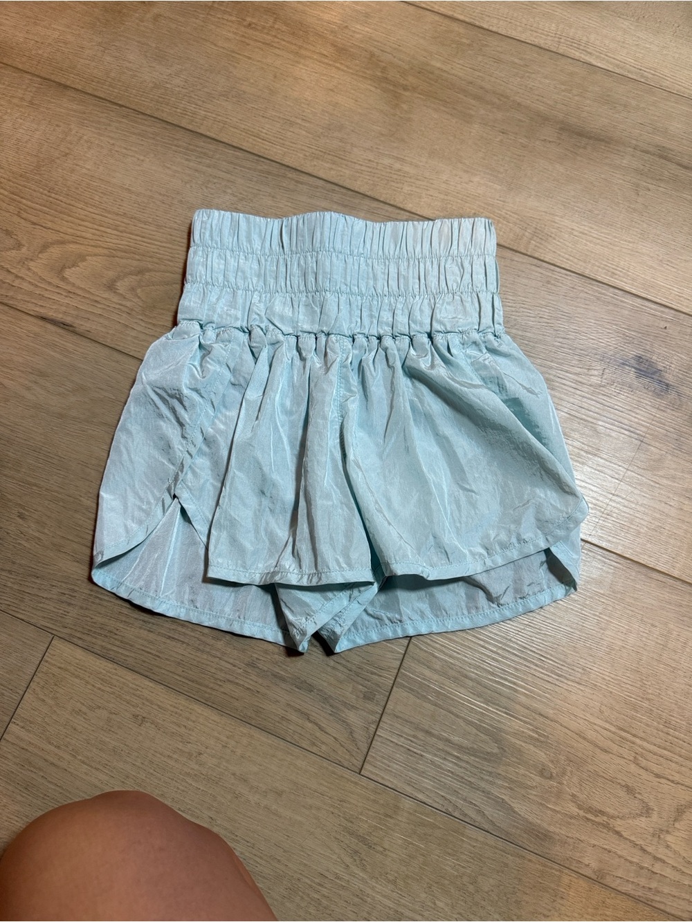 Free People Light Aqua Smocked Waist Athletic Shorts
